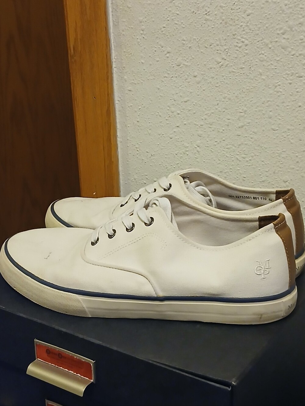 Marc O'Polo White Canvas Sneakers with Brown Heel Detail - Size 44 (US 10.5-11)